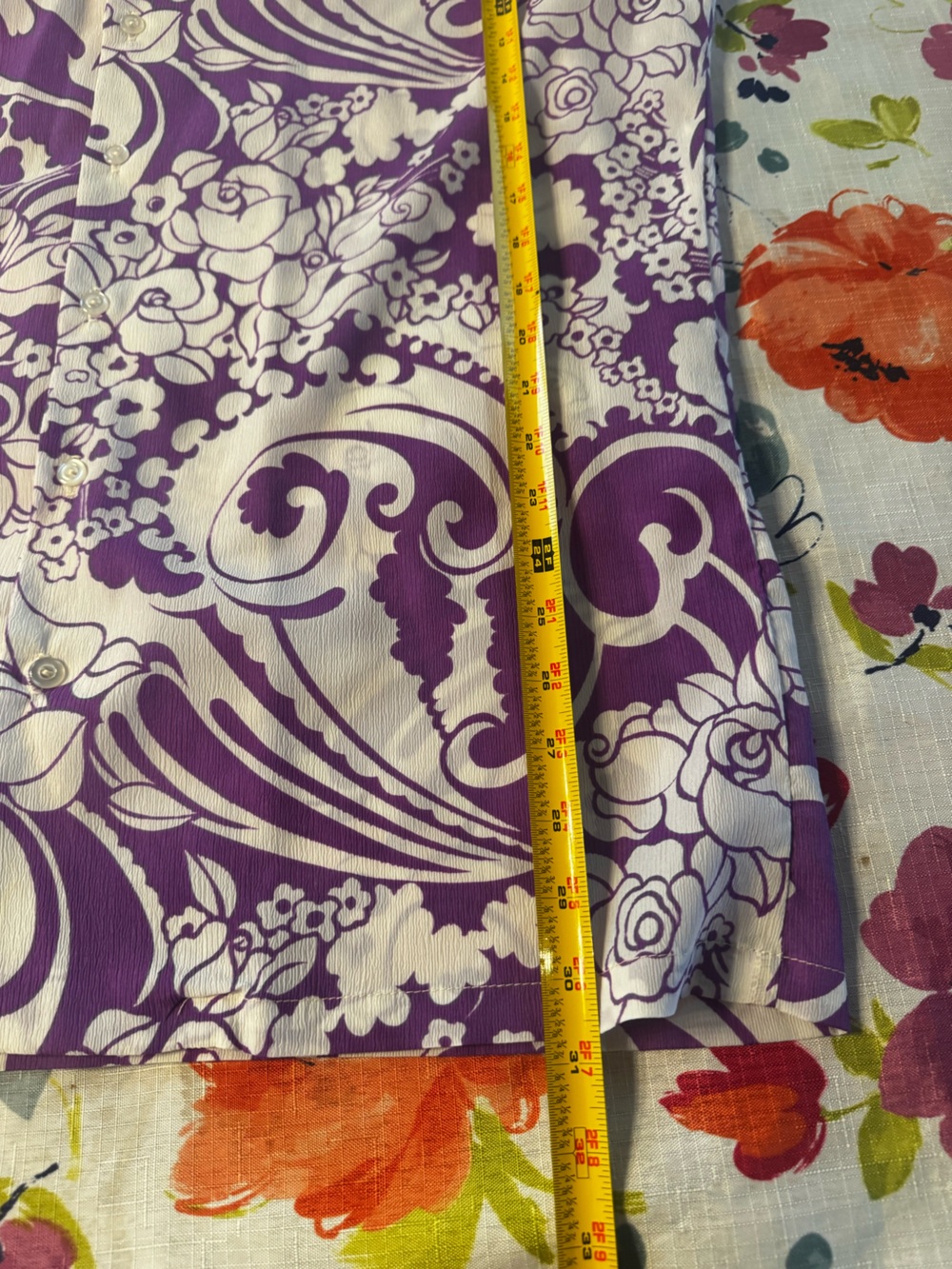 Vintage 1970s Sears Hawaii Purple Psychedelic Floral Dagger Collar XL Shirt C7 - Picture 7 of 9